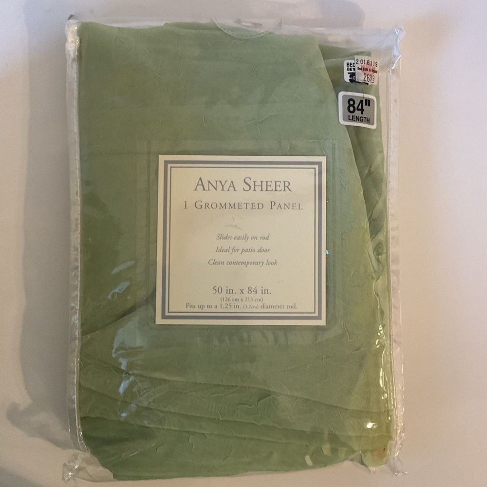 Set of 2 Anya Sheer Grommeted Curtain Panels Light Green 50” x 84” NWT - Picture 5 of 11
